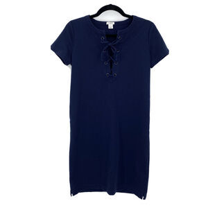 J.Crew XS Dress Lace Up Knit Short Sleeve Casual Short Dark Blue H9353 Stretch
